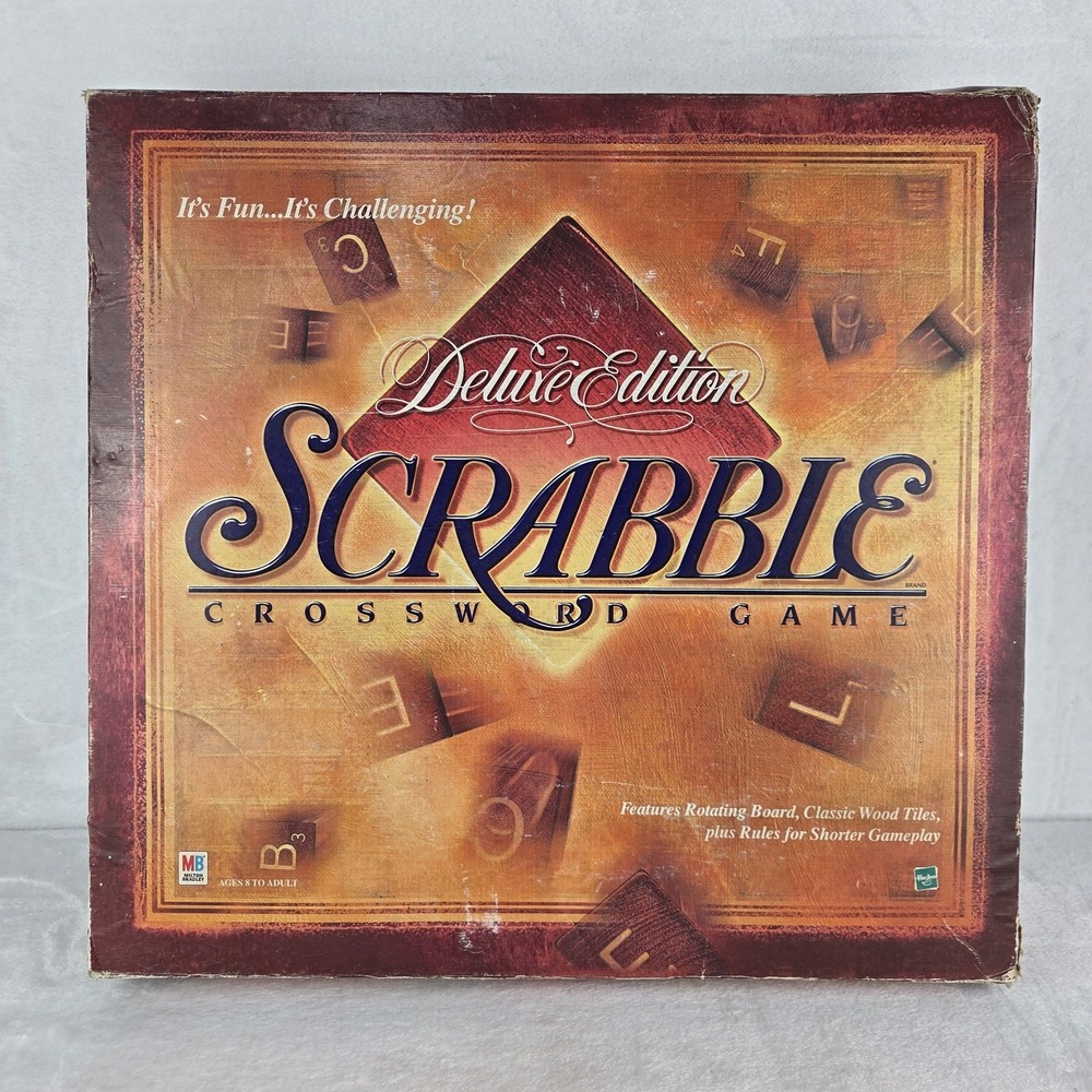 Vintage 1999 Scrabble Deluxe Edition Rotating Board Game Complete Wood Tiles